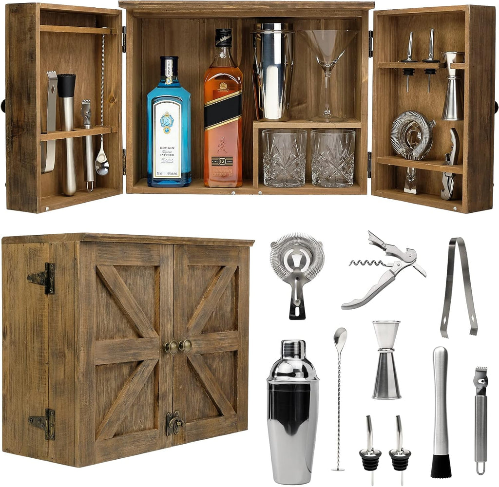 Black Bar Cabinet with 12 Piece Bar Set T6098