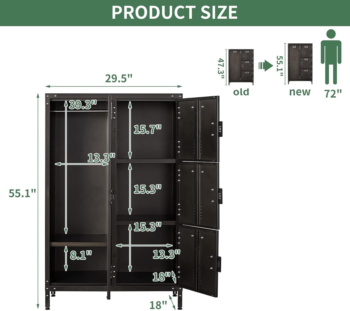 Metal Locker Storage Cabinet, 47.3” Steel Storage Cabinet with Shelves and 6 Lockable Doors G1158