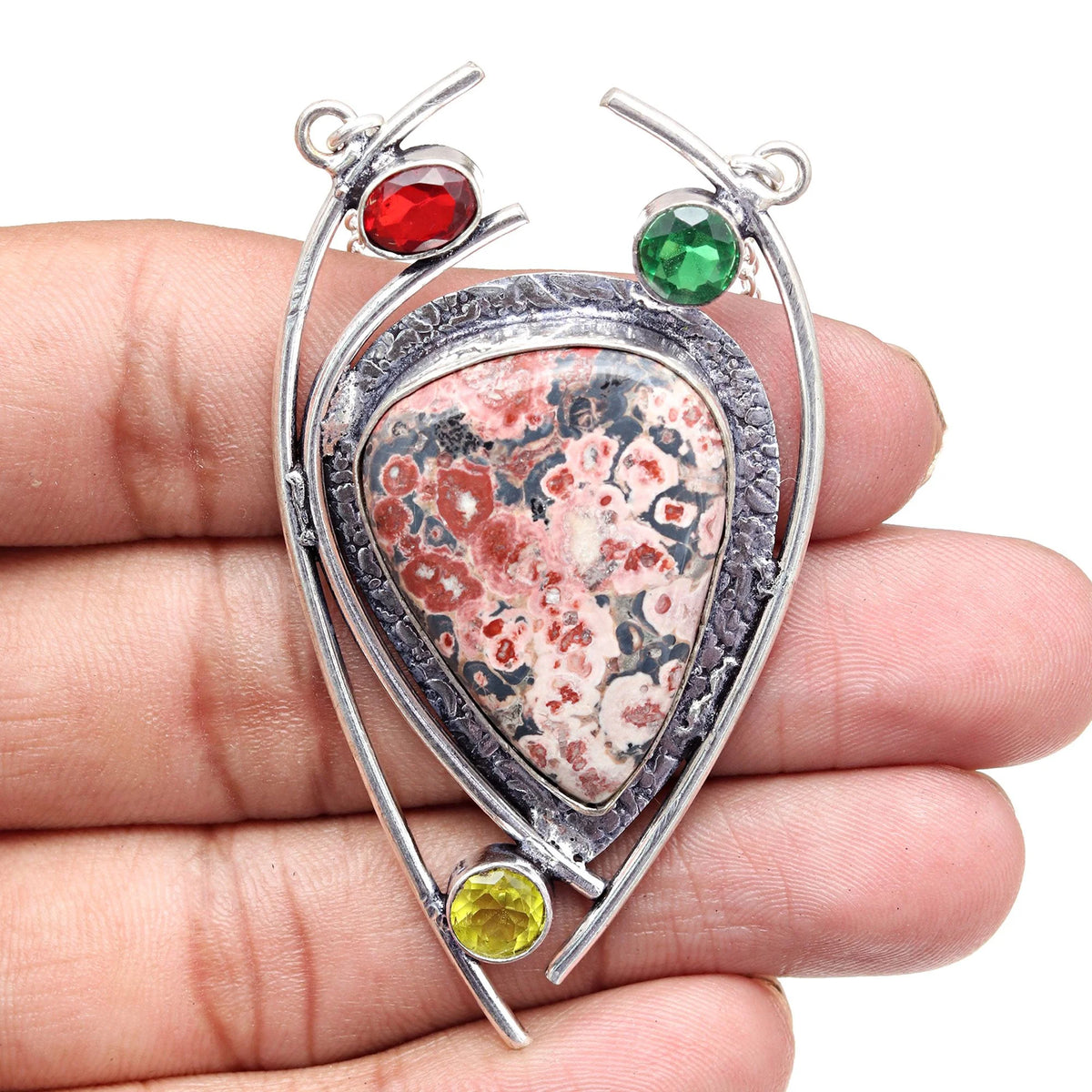 925 Silver Leopard Jasper Gemstone Necklace 20 in X178