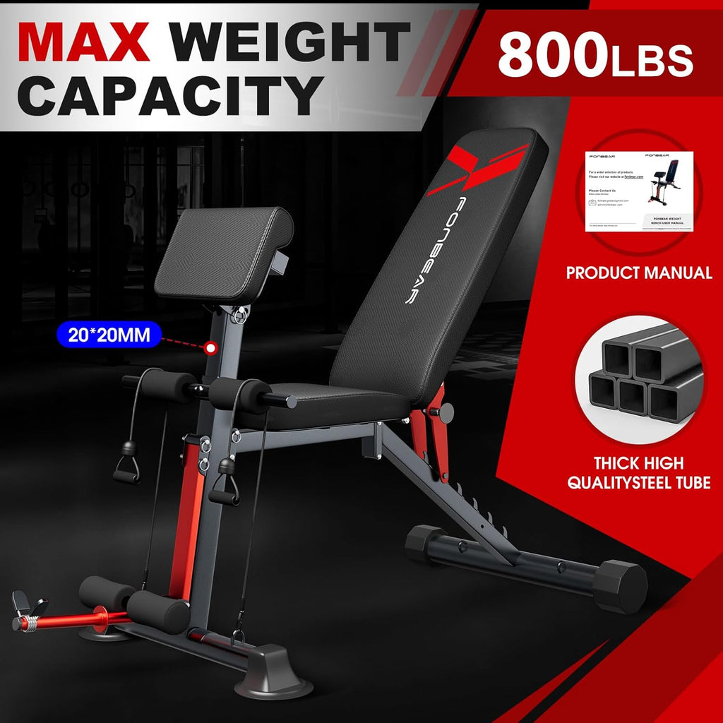 Adjustable Weight Bench, 800LBS Foldable Incline Decline Bench D281028