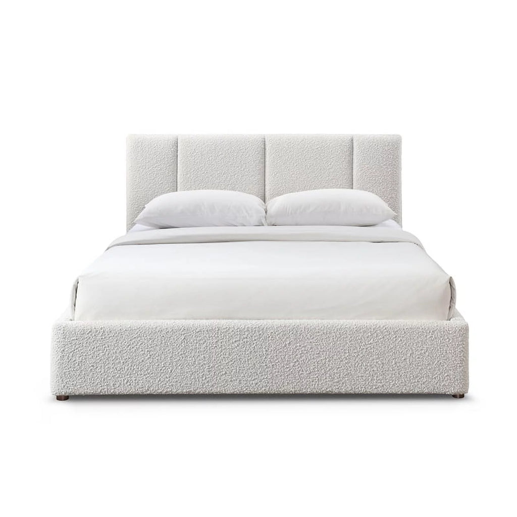 Queen Bed Cream Beige Boucle Fabric Y254333