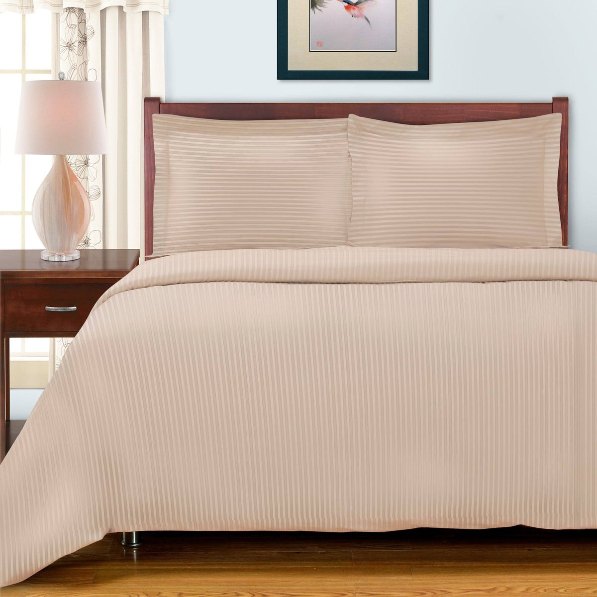 300-Thread Count Egyptian Cotton Stripe Duvet Cover Set, White, King/California King E96814