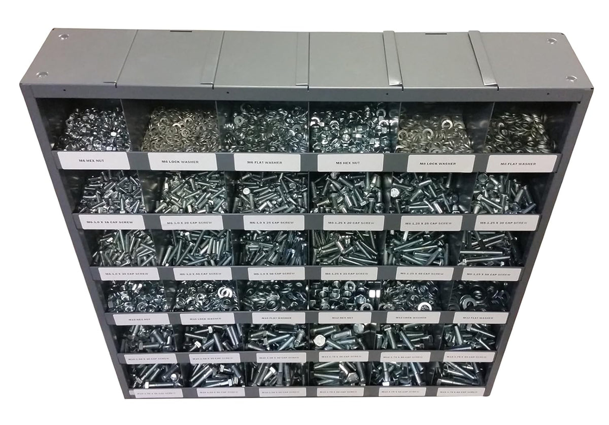 2540 Piece Metric Hex Head Cap Screw, Nut, and Washer Assortment with 40 Hole Bin C5097