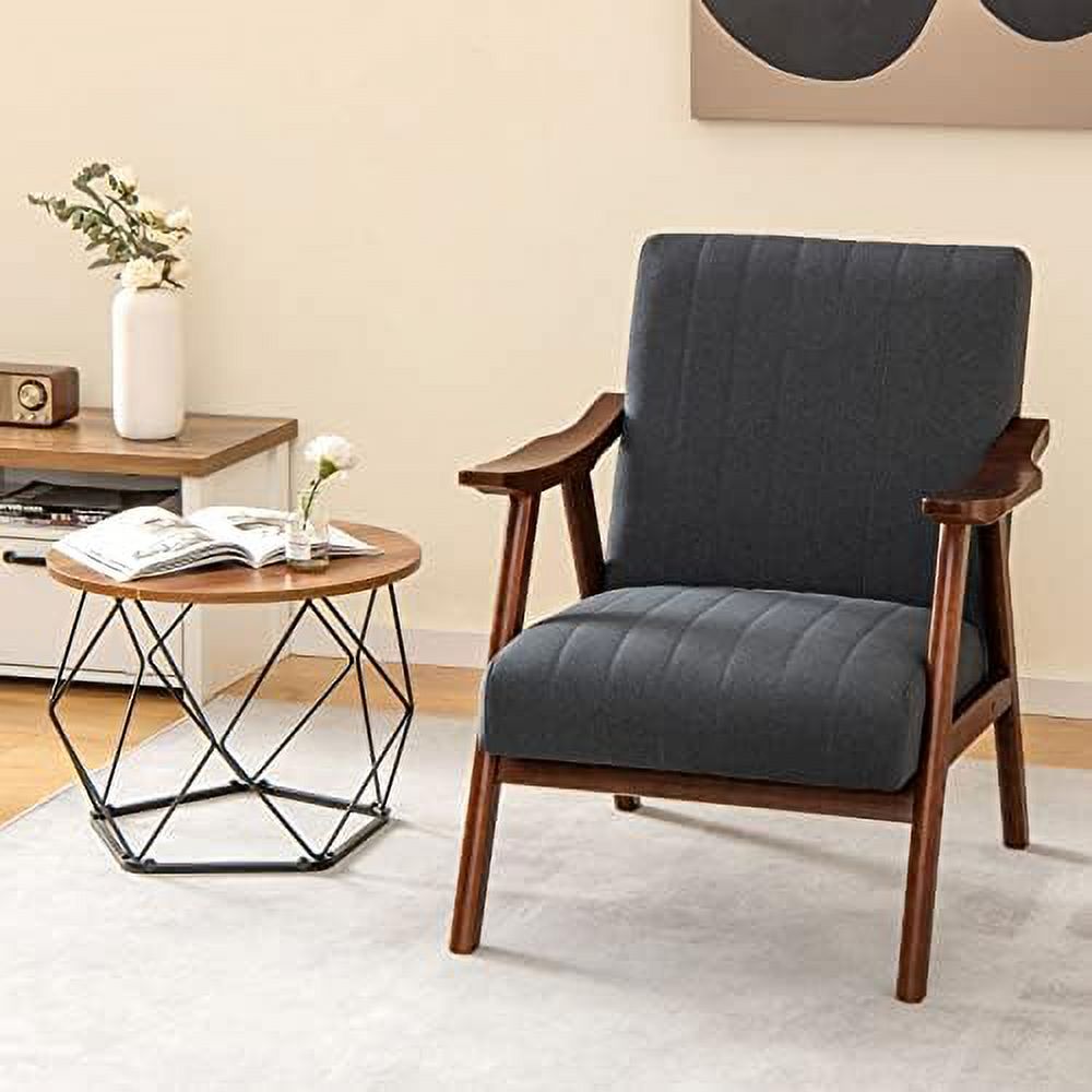 Mid-Century Modern Accent Chair Set of 2 Upholstered Lounge Chair with Arms Wooden Frame T6879