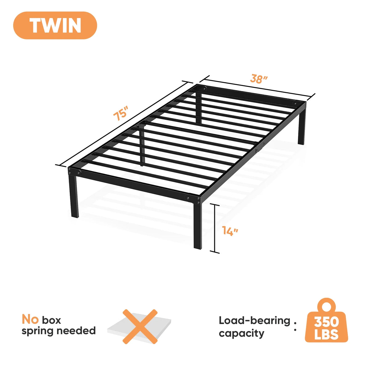 Twin Size Metal Bed Frame with Headboard and Footboard B710