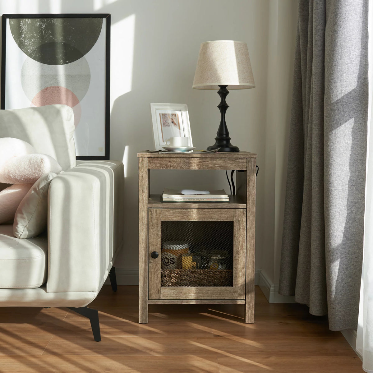 Wood End Table with USB Ports & Power Outlets B3225