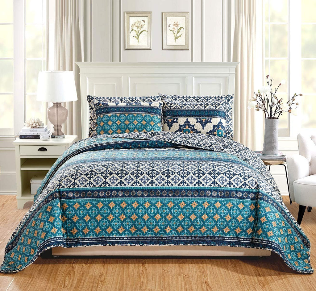 3-Piece Oversize Quilt Set Reversible Bedspread Coverlet Cal King Size N96909