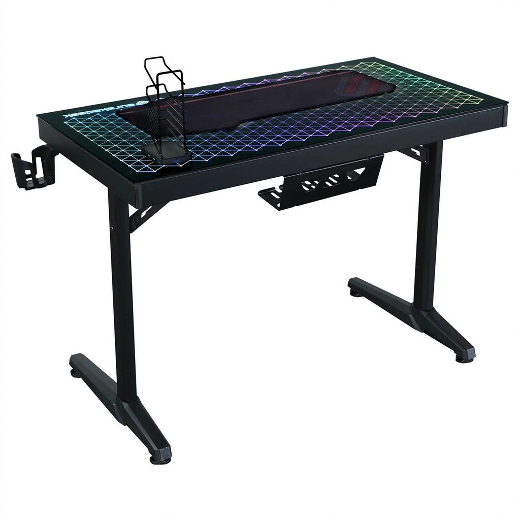 Black Metal Gaming Desk with Tempered Glass Top C435655