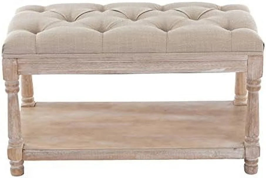 Black Tufted Wood Entryway Bench I861