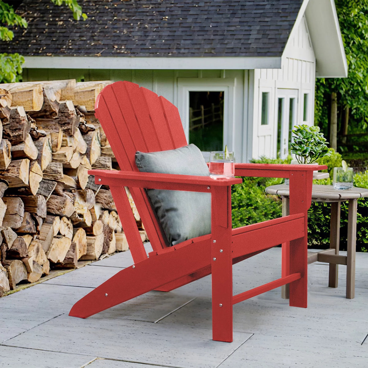 Adirondack Chair Weather Resistant Plastic Resin Red W9433