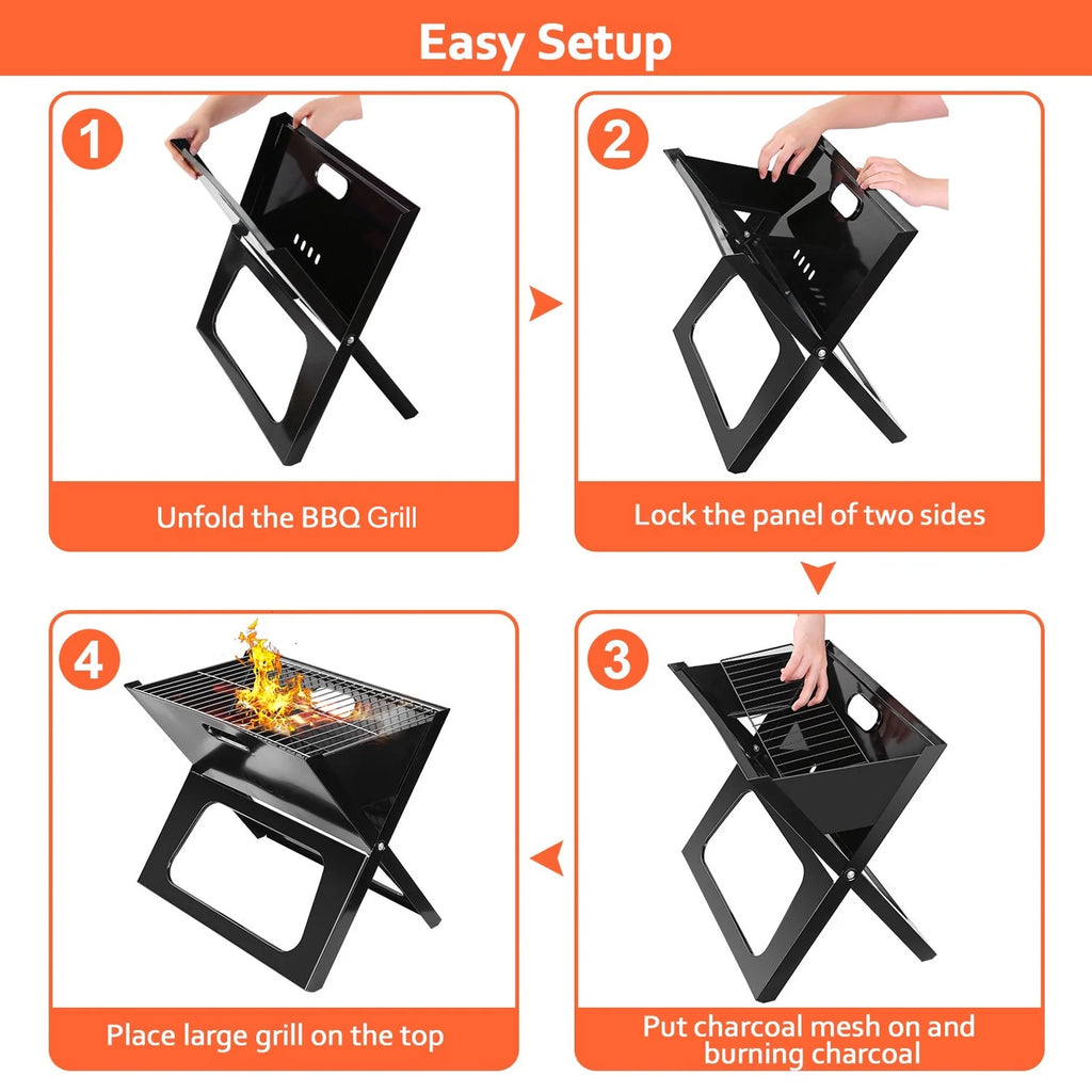 Foldable Charcoal Stainless Steel BBQ Grill V35557