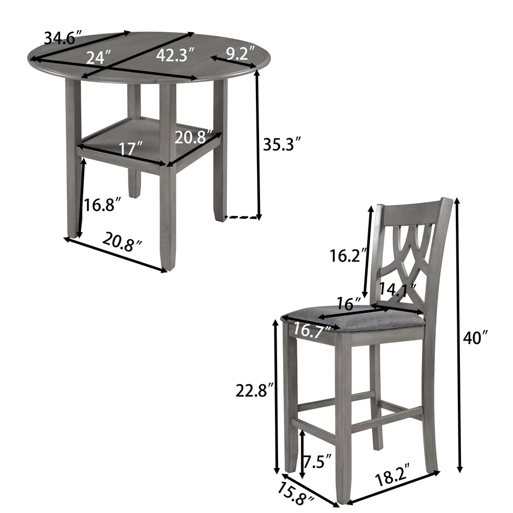 3 Piece Round Counter Height Dining Table Set with Drop Leaf and 2 Chairs G153