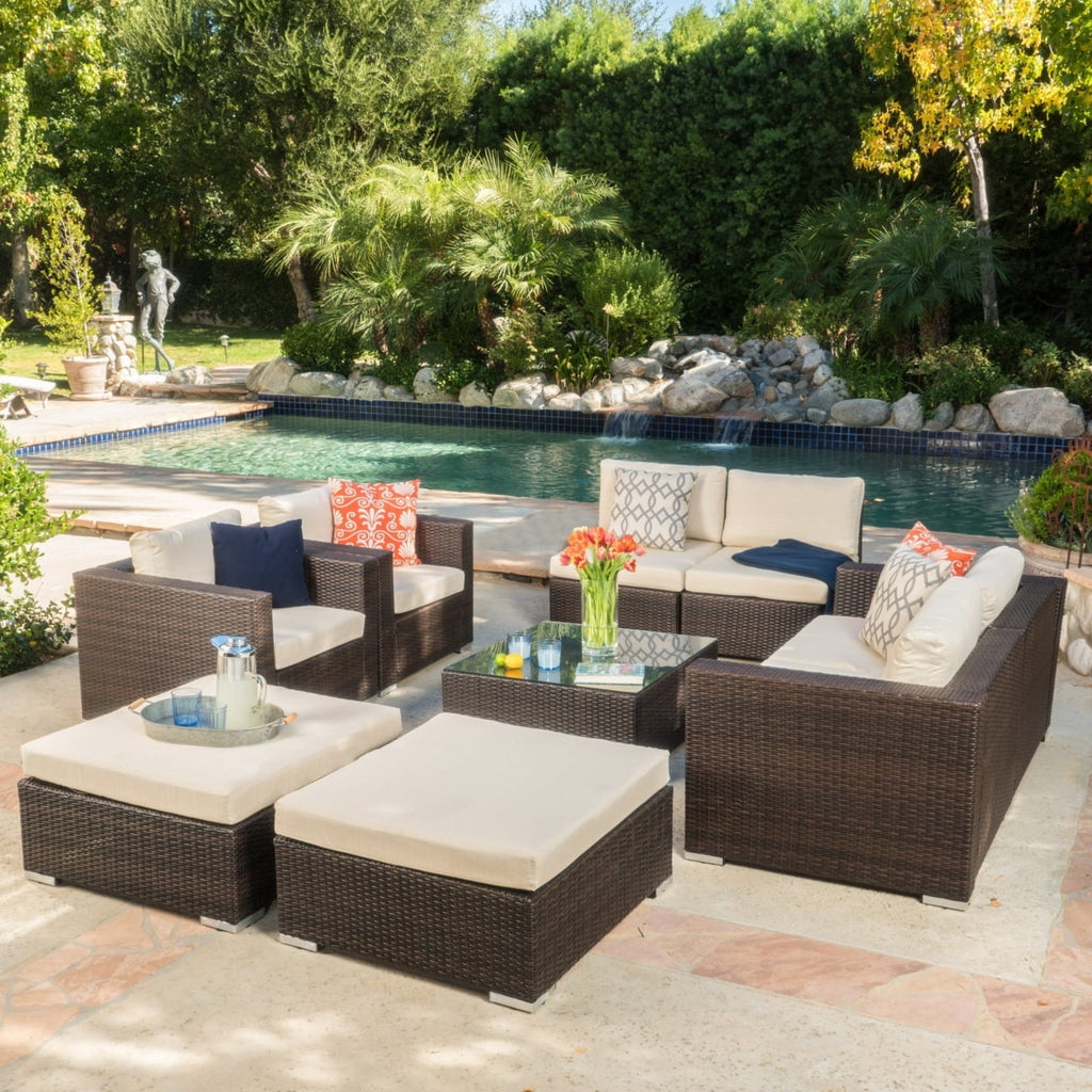 9pc Outdoor Wicker Sectional Sofa Set with Cushions V36134