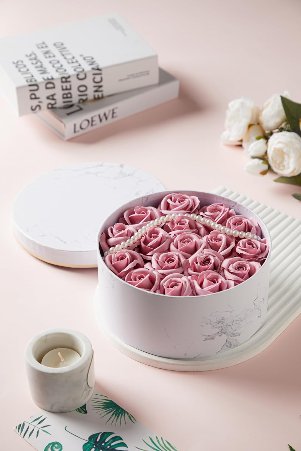 Flower Bath Soap in Round Gift Box (White Pink) T76229
