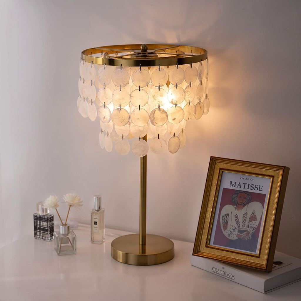 Natural Capiz Shell Table Lamp with Brass Polished Lampshade E5502