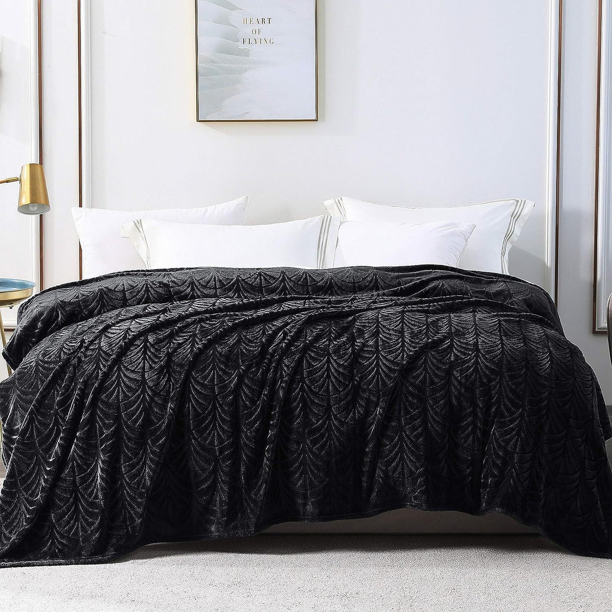 King Size Black Flannel Fleece Blanket V30378