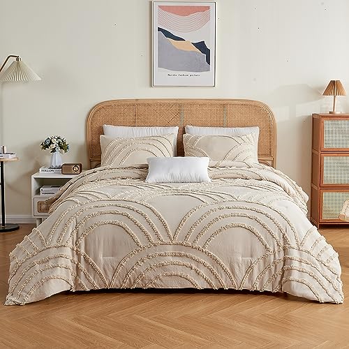 Twin XL Beige Tufted Rainbow Microfiber Comforter Set with 1 Pillowcase L235