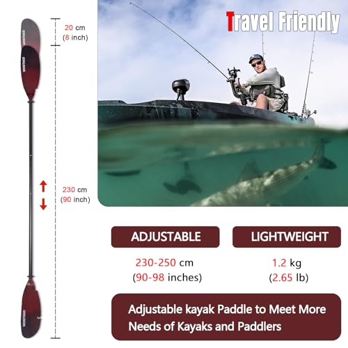 Aluminum Kayak Paddle with Plastic Blades and Paddle Leash, 3 Piece L6511