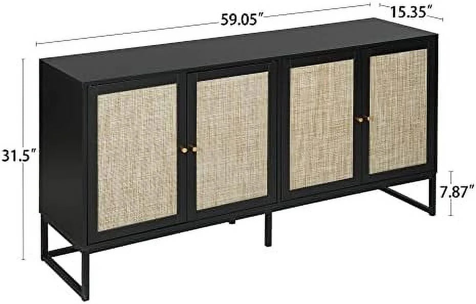 Black Rattan Sideboard Cabinet with Adjustable Shelves F509