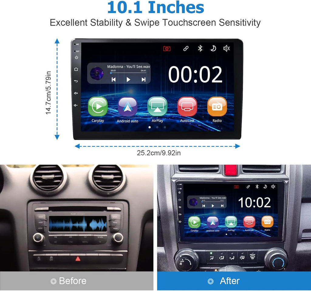 10.1 IPS Touchscreen Car Stereo with Wireless CarPlay Android Auto Bluetooth 5.0 Backup Camera C6310