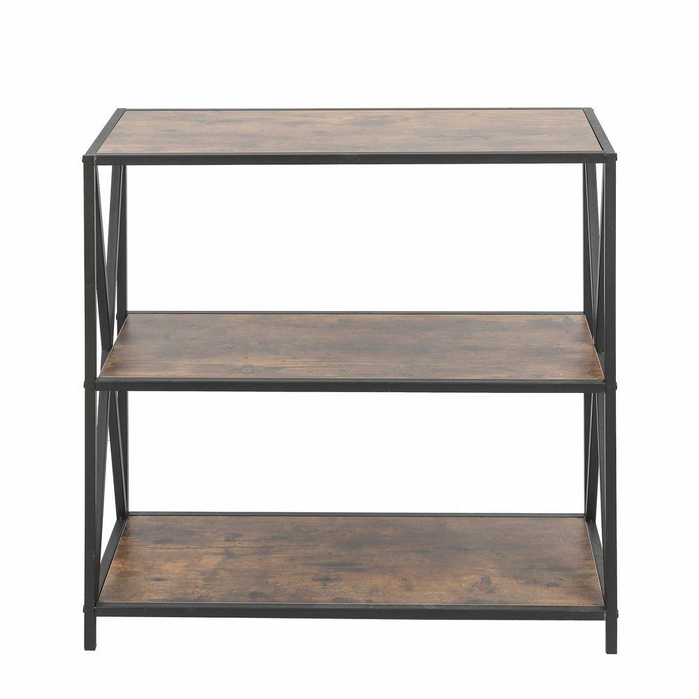 Walnut Wood Finish Metal Bookcase I28099