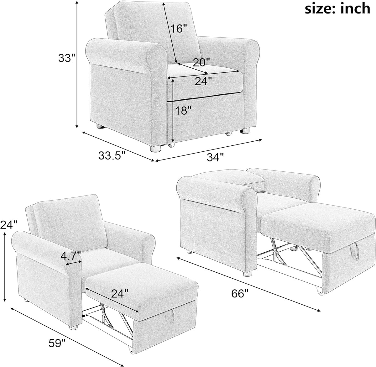 Teal Convertible Sleeper Chair Bed W844