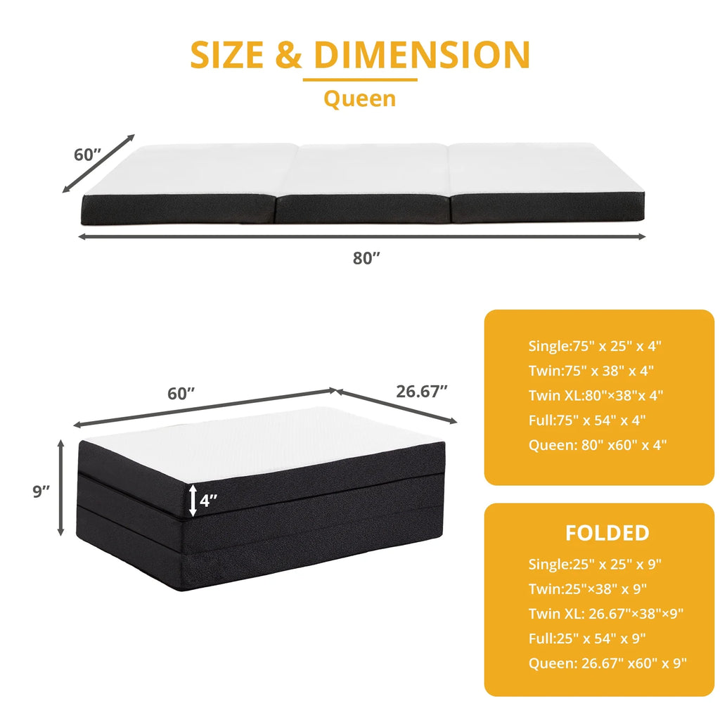 Queen Size Memory Foam Folding Mattress with Cover S655