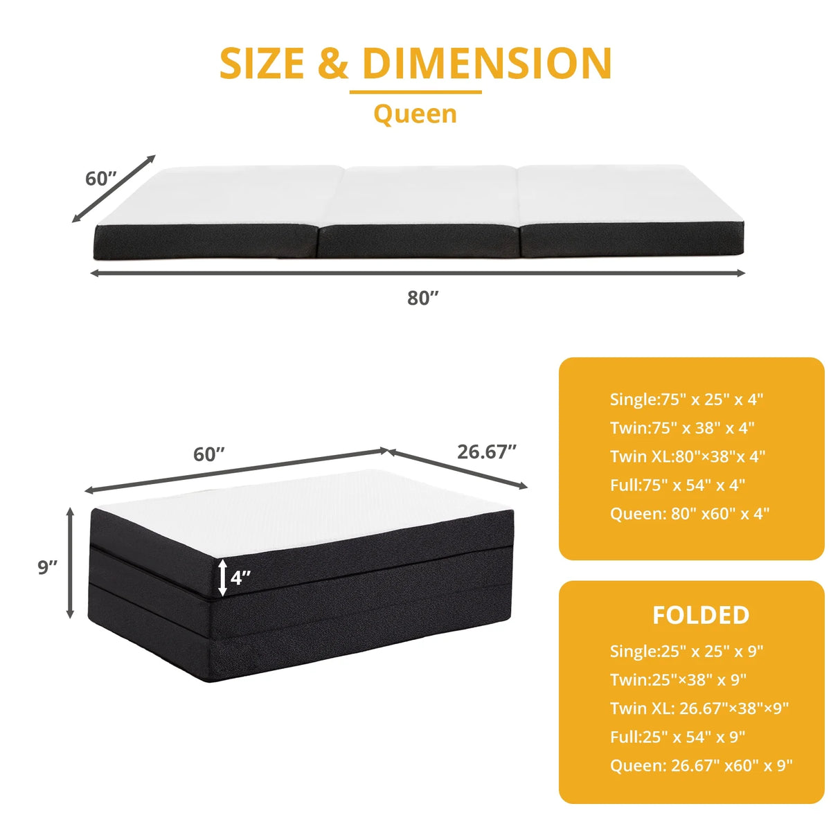 Queen Size Memory Foam Folding Mattress with Cover S655