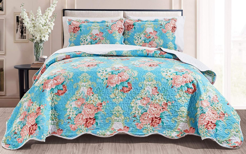 3-Piece Oversize Quilt Set Reversible Bedspread Coverlet Cal King Size N96909