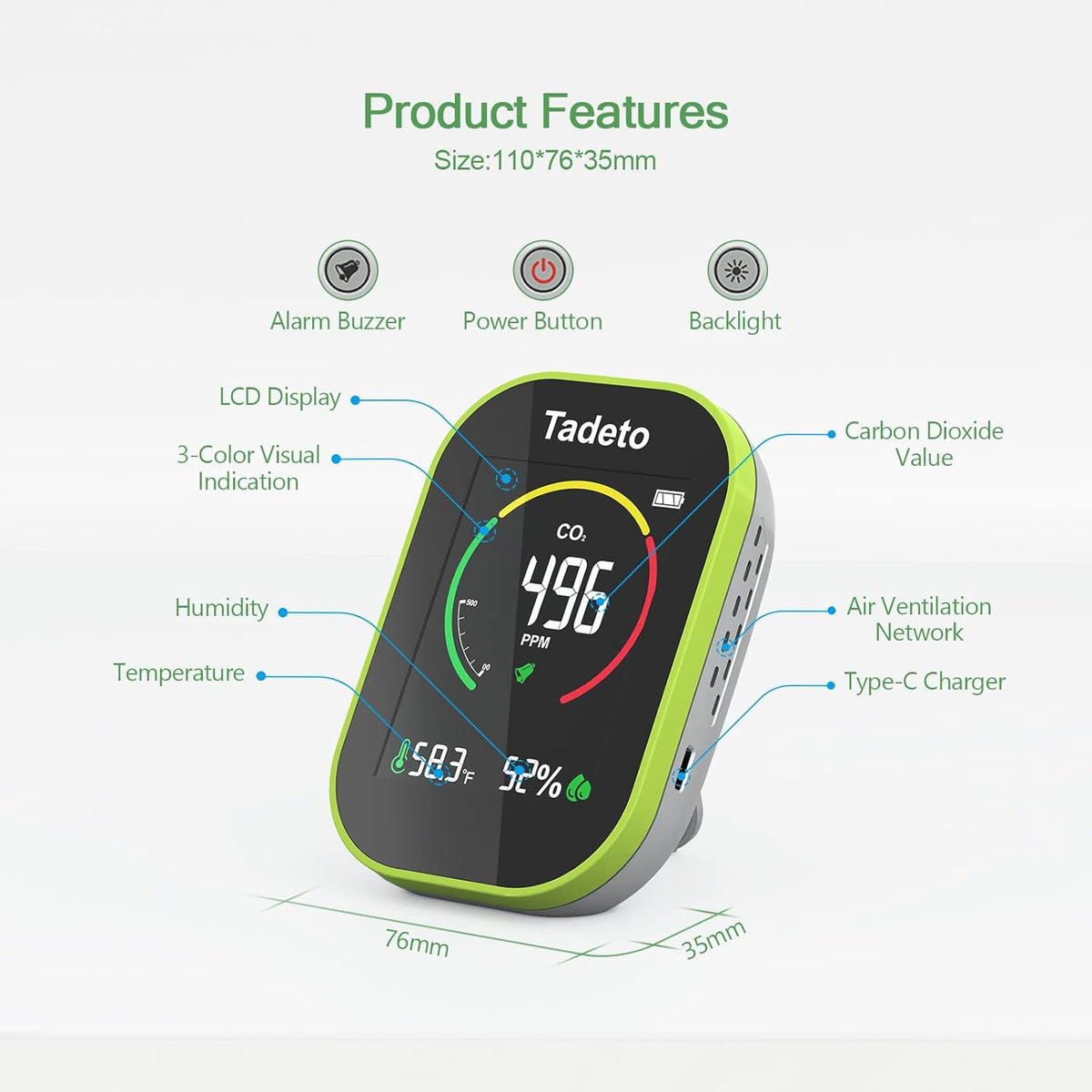3 in 1 CO2 Monitor with Temperature Humidity G7874