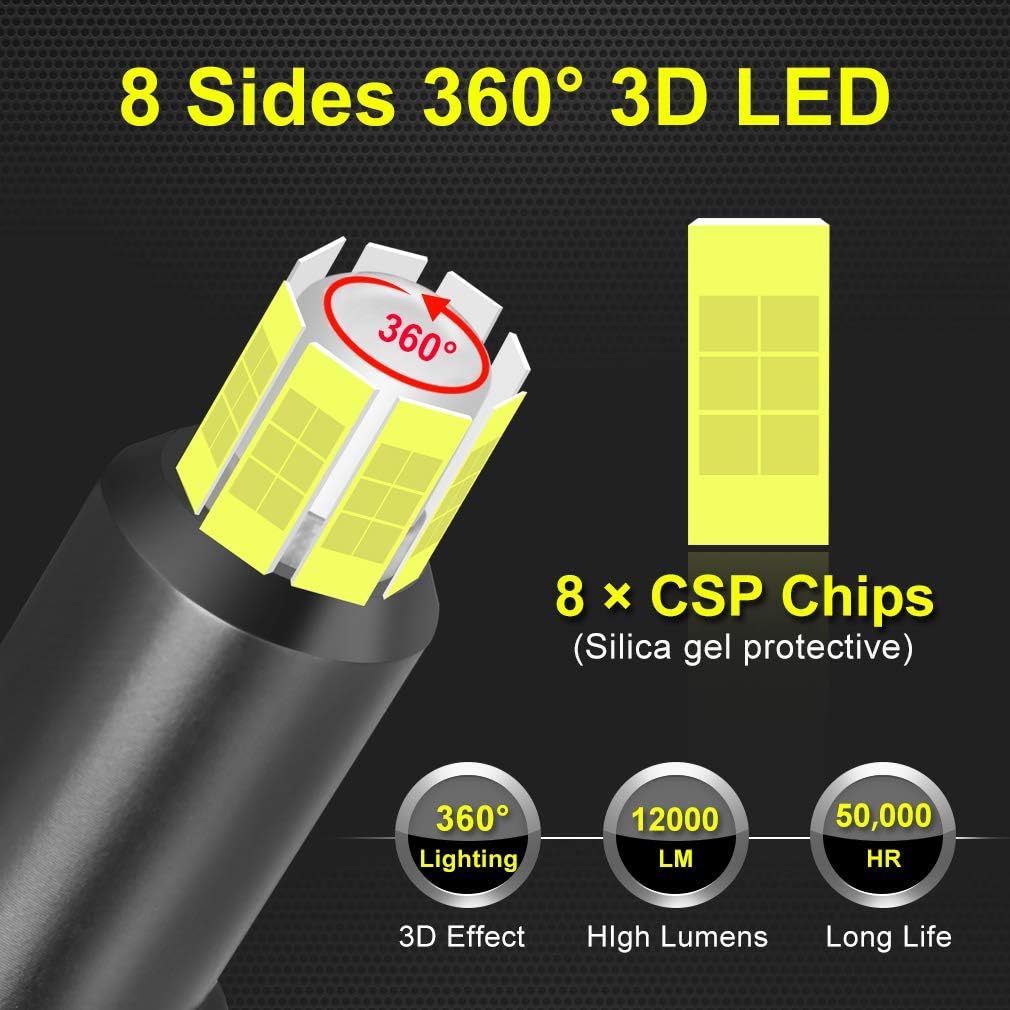 H1 LED Headlight Bulbs 60W 8 Sides CSP Chips 360 Degree 6000K 12000LM Conversion Kit Pack of 2 S23499