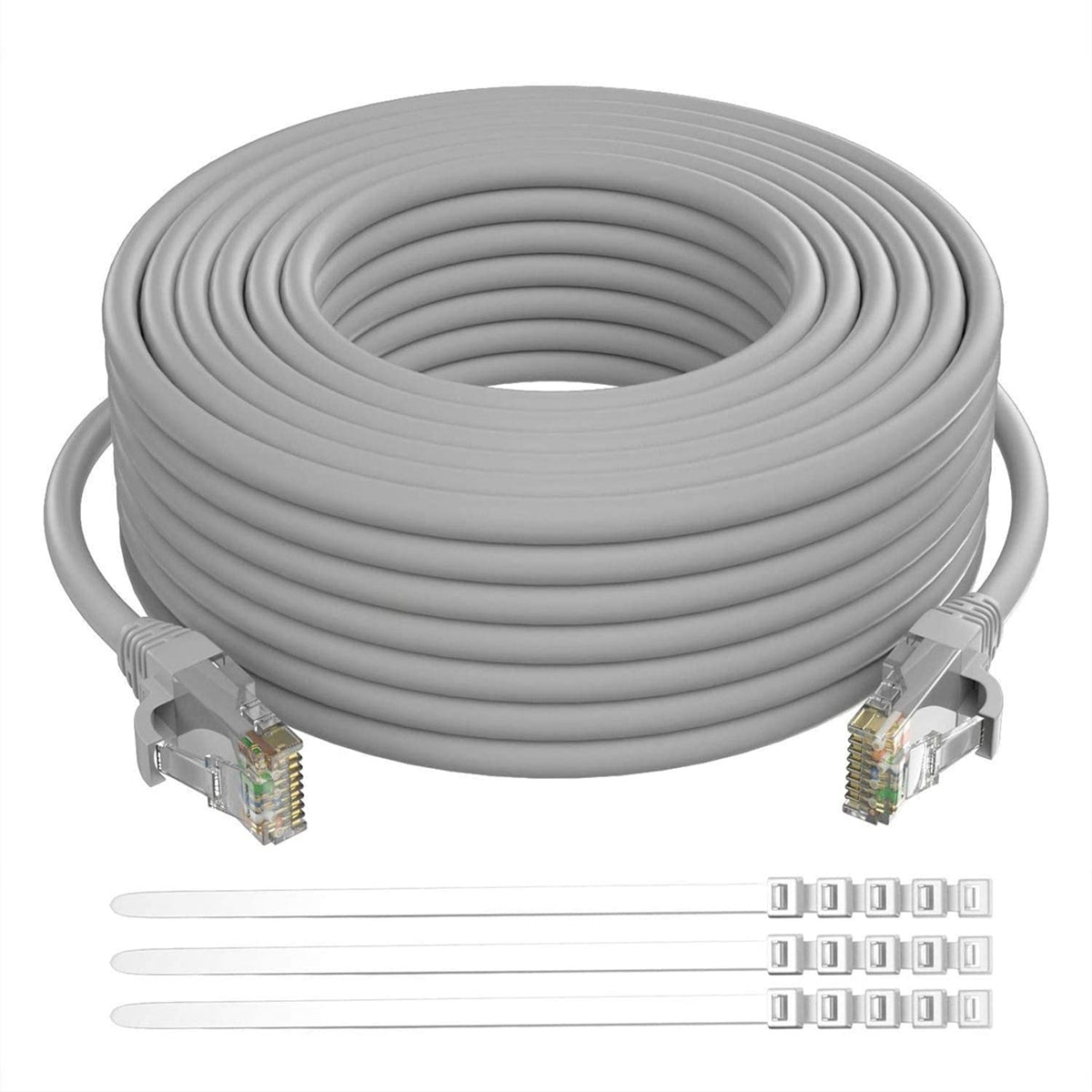Cat6 Ethernet Cable 200 Feet Grey UTP RJ45 Internet Cable with 15 pcs Ties X5206