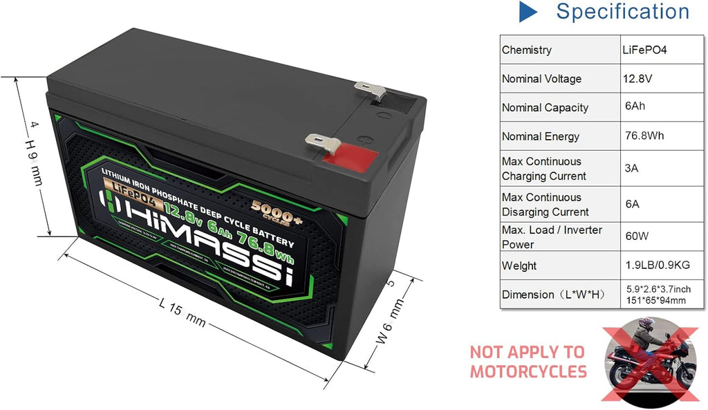 12V 6Ah Lithium Iron Phosphate Rechargeable Battery I40486