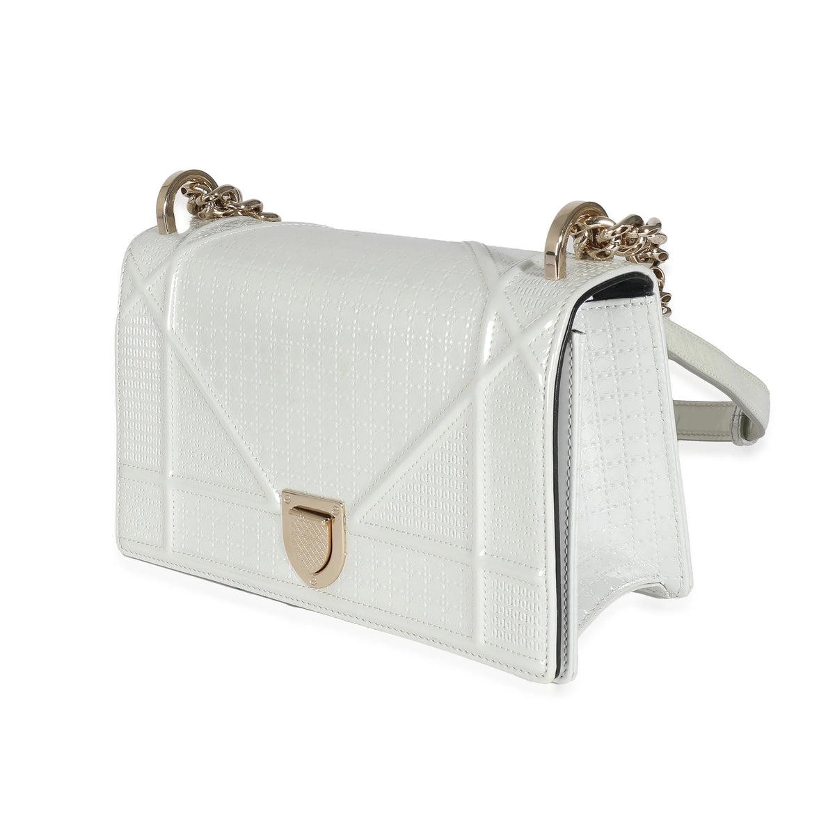 White Micro Cannage Patent Small Flap Bag R886952