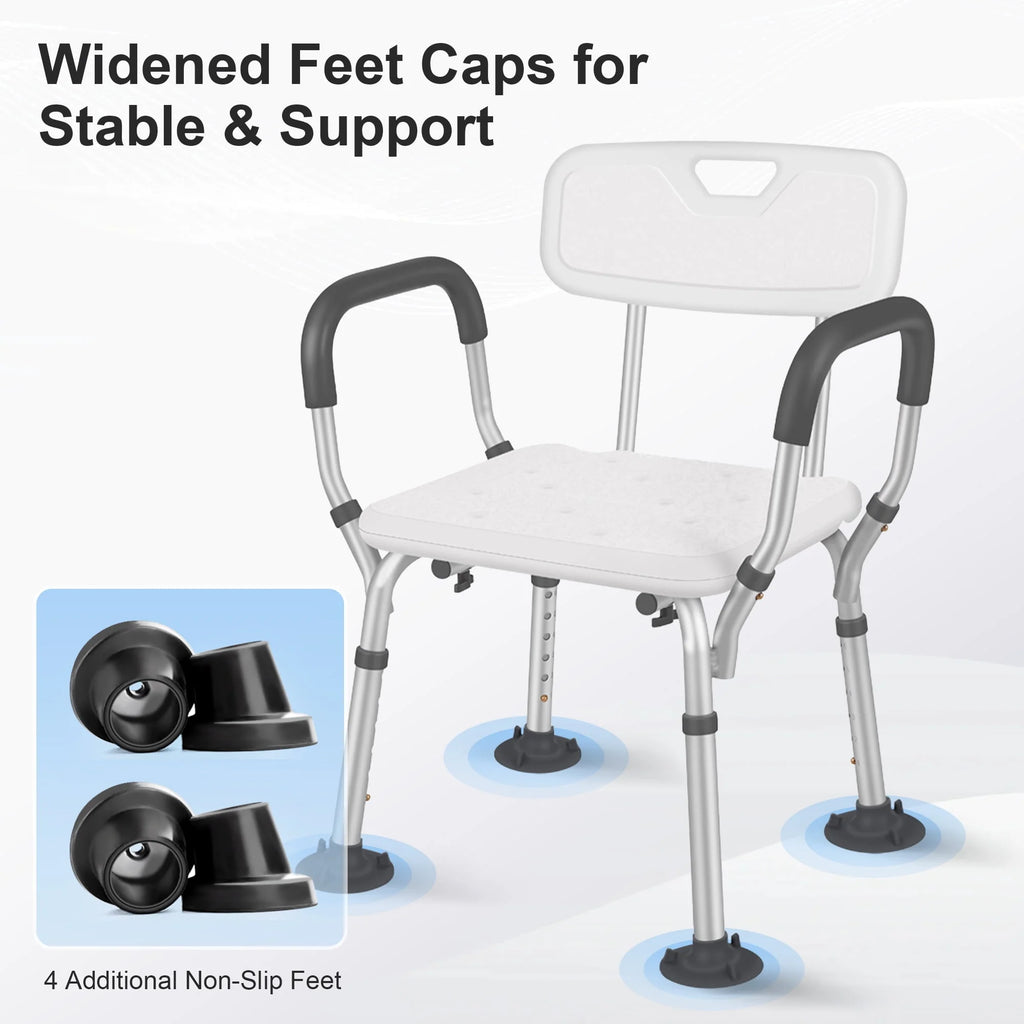 Adjustable Shower Chair with Back and Padded Handles, 350 lb Capacity B72310