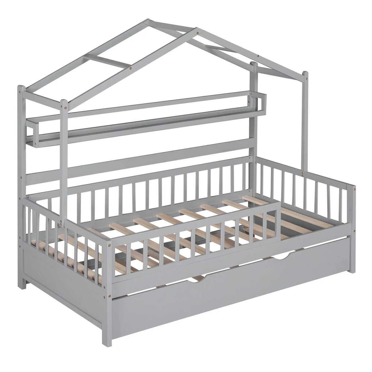 Wood Twin Size House Bed with Bookcase and Trundle Z89717