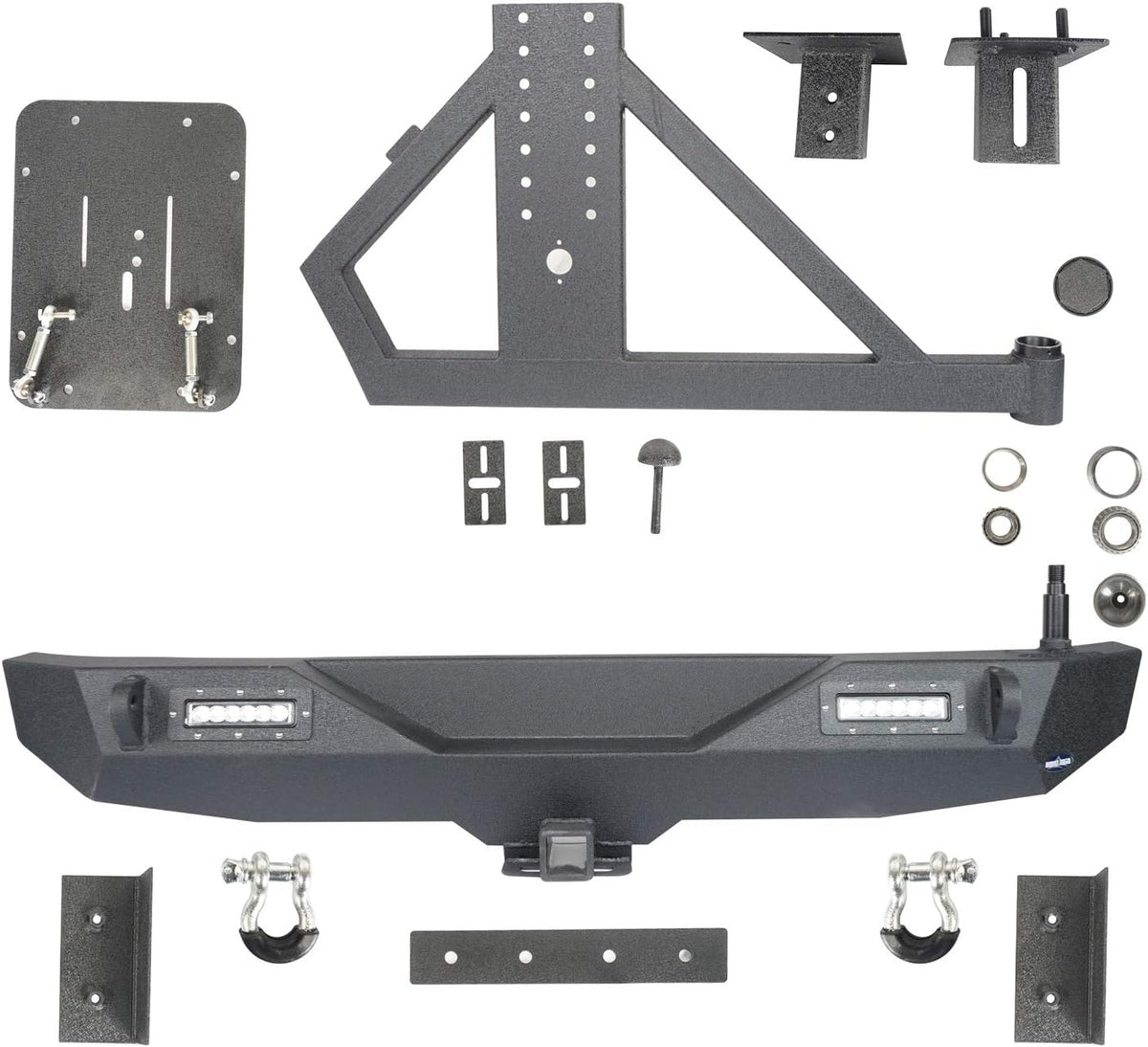 Rear Bumper with Spare Tire Carrier and 2 Receiver Hitches H15063