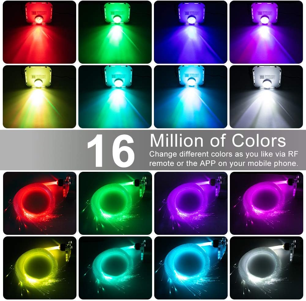 Bluetooth Controlled Twinkle LED Remote RGB 4-Speed Fiber Optic Star Ceiling Kit F2826