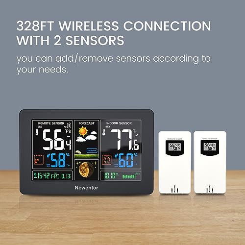 Black 7.5" Color Wireless Weather Station with 2 Remote Sensors T5059