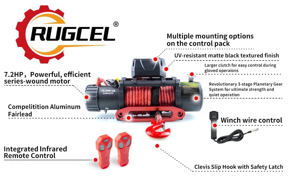 13500lb Waterproof Electric Synthetic Rope Winch with Hawse Fairlead N9023