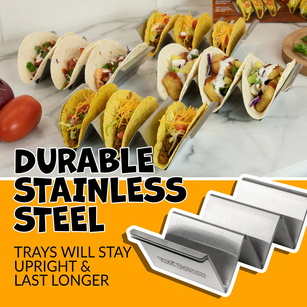 Stainless Steel 4-Piece Taco Holder Tray Set J1554