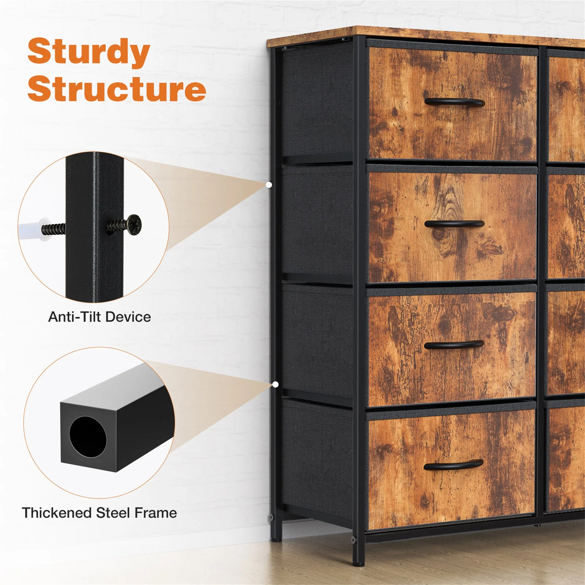 Brown 8 Fabric Drawer Dresser TV Stand X133