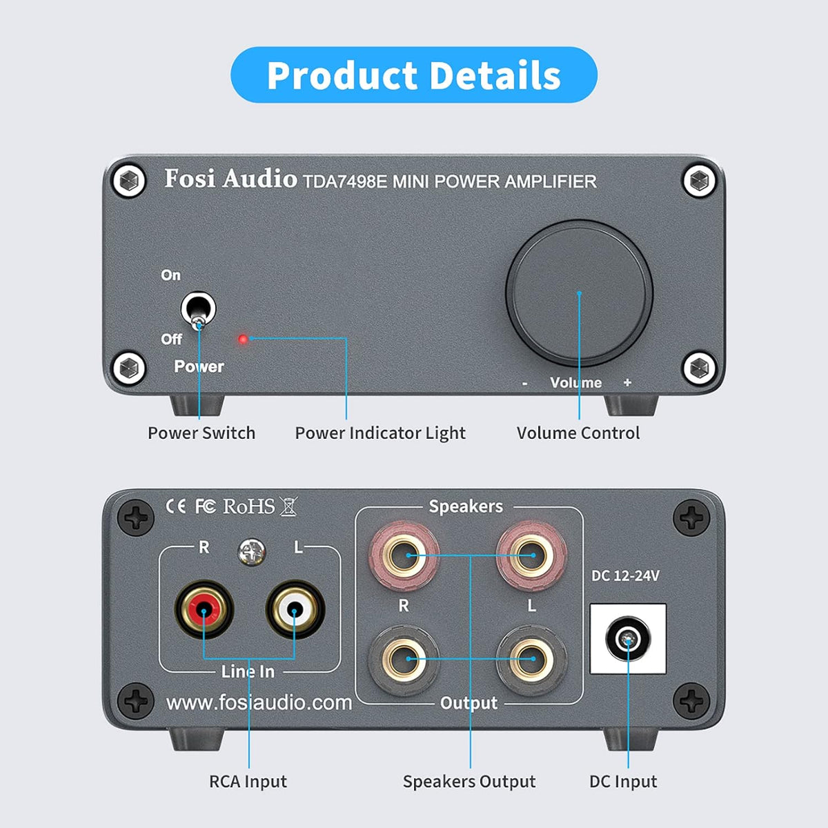TDA7498E 2 Channel 160W x2 Stereo Audio Amplifier Mini Hi-Fi Class D Integrated Amp with 24V Power Supply Pack of 2 K5960