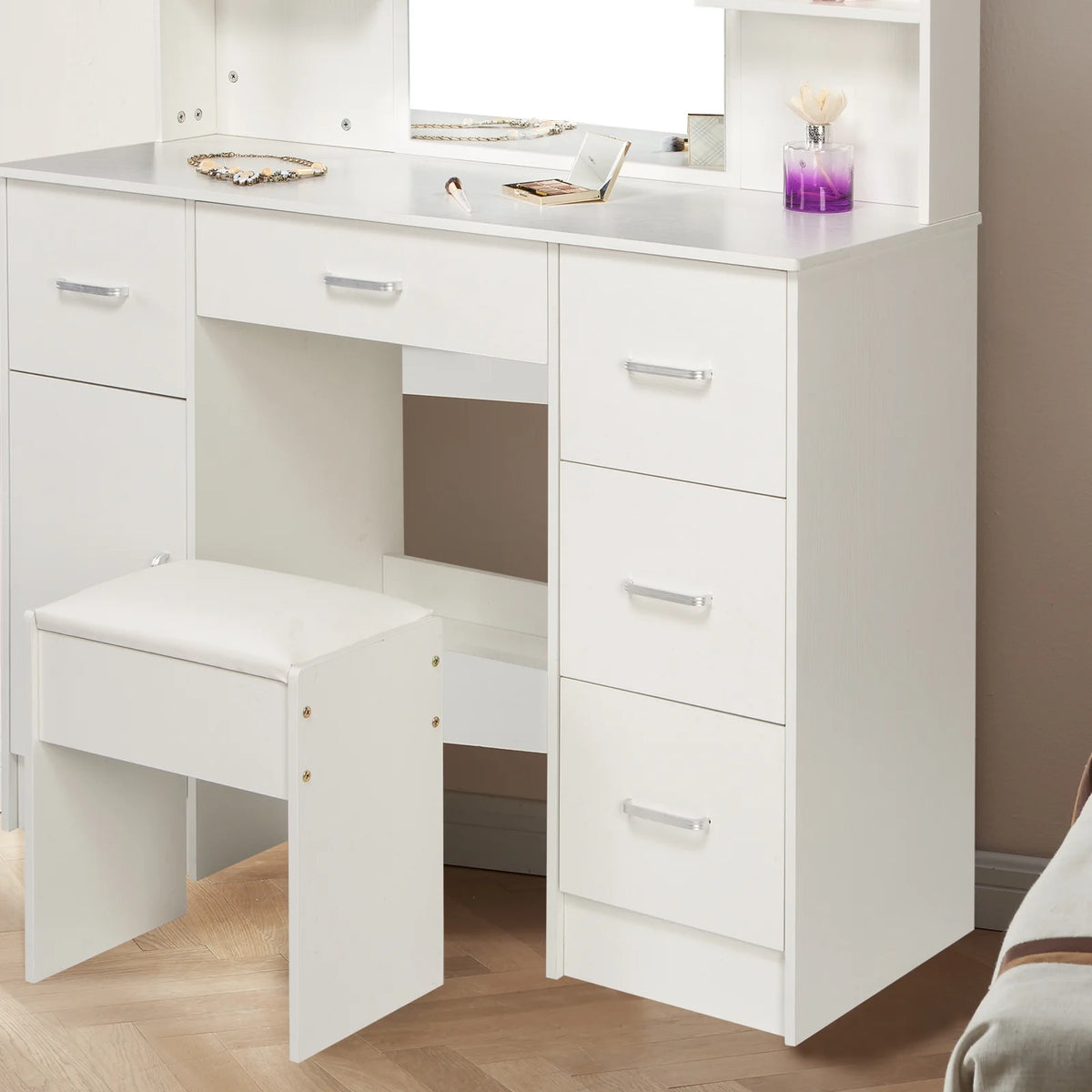 White Makeup Vanity Set with Mirror and Lights W201