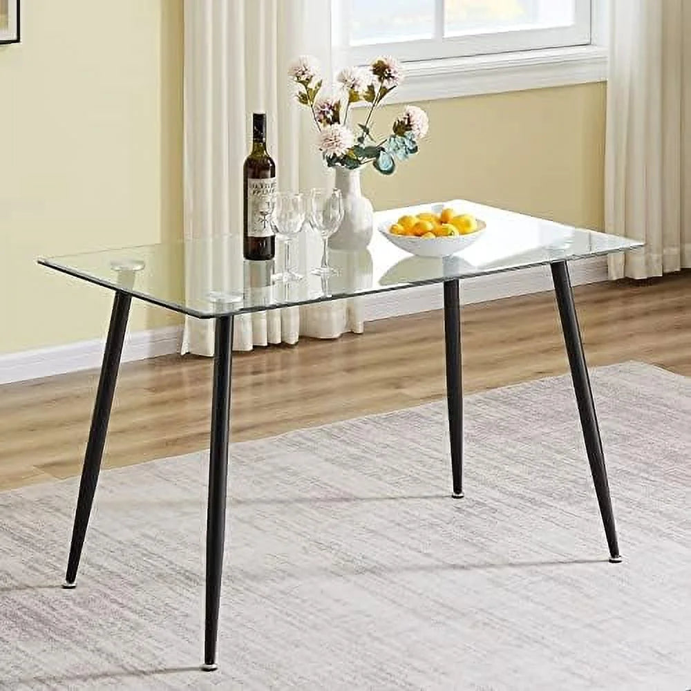 Glass Dining Table with Black Metal Legs C803908
