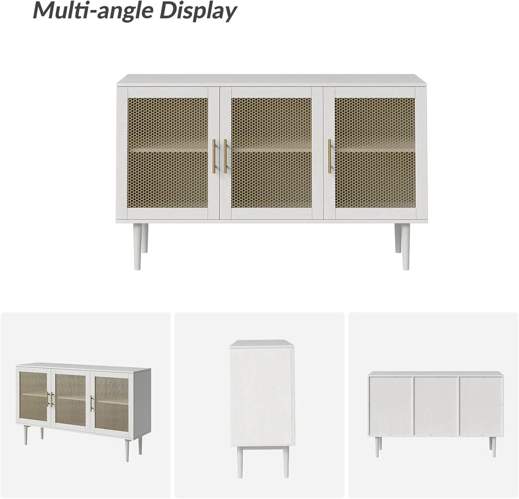 White Storage Cabinet with 2 Shelves and 3 Doors T205