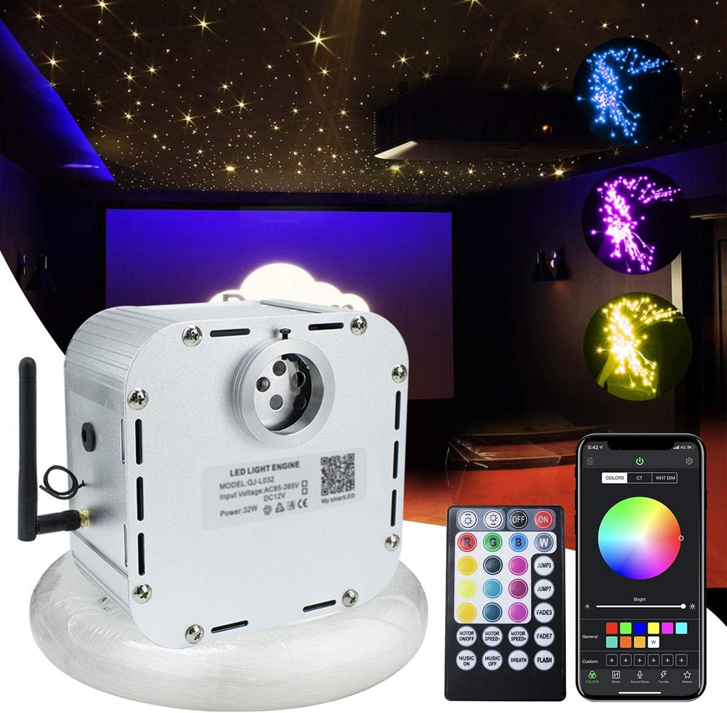 Bluetooth Controlled Twinkle LED Remote RGB 4-Speed Fiber Optic Star Ceiling Kit F2826