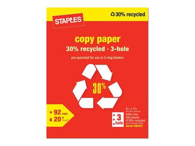 30% Recycled 8.5x22 x 11x22 3-Hole Punch Copy Paper, 20 lbs., 92 Brightness, 500/Ream, 10 Reams/Carton Q7402
