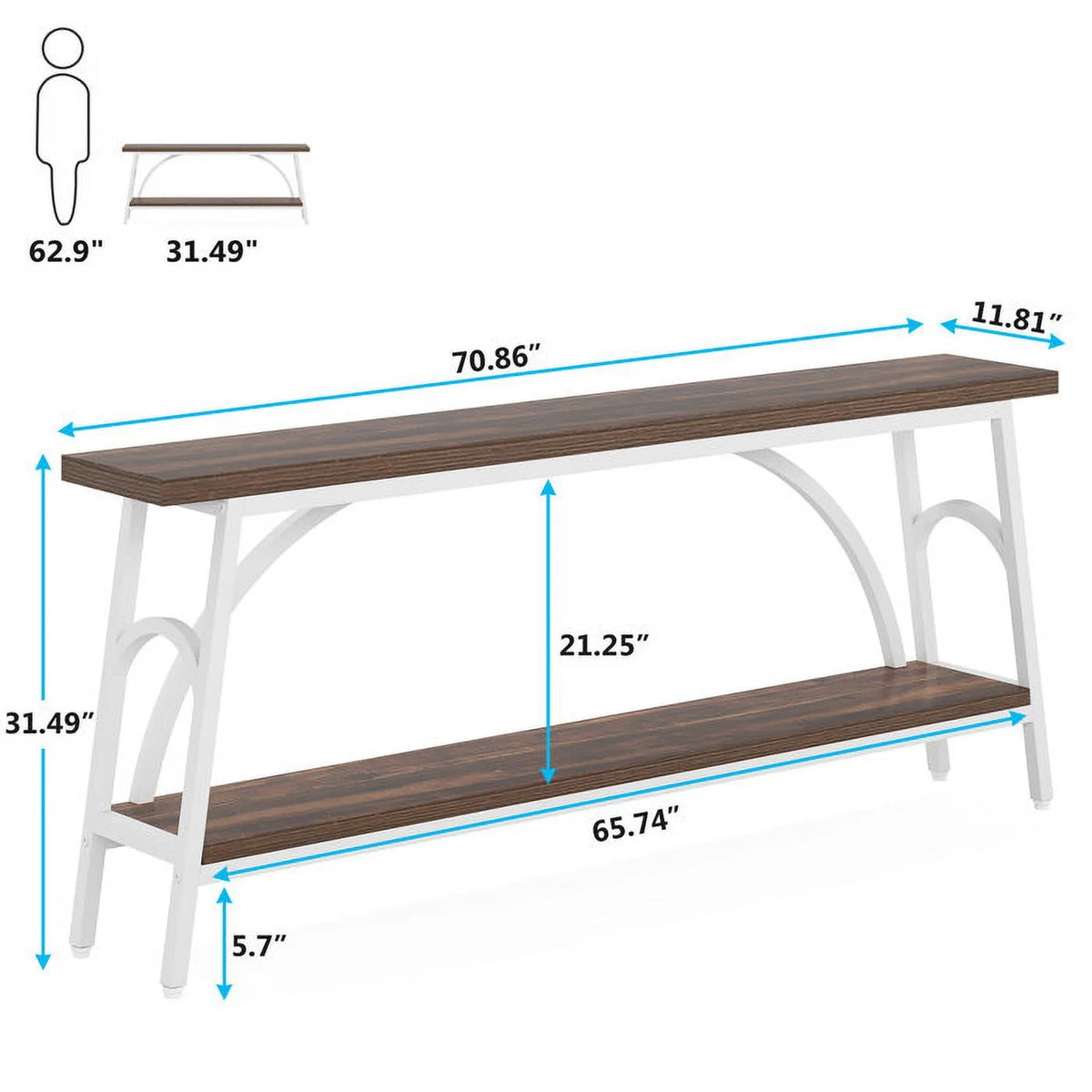 70.8” Narrow 2 Tier Wood Console Table T722