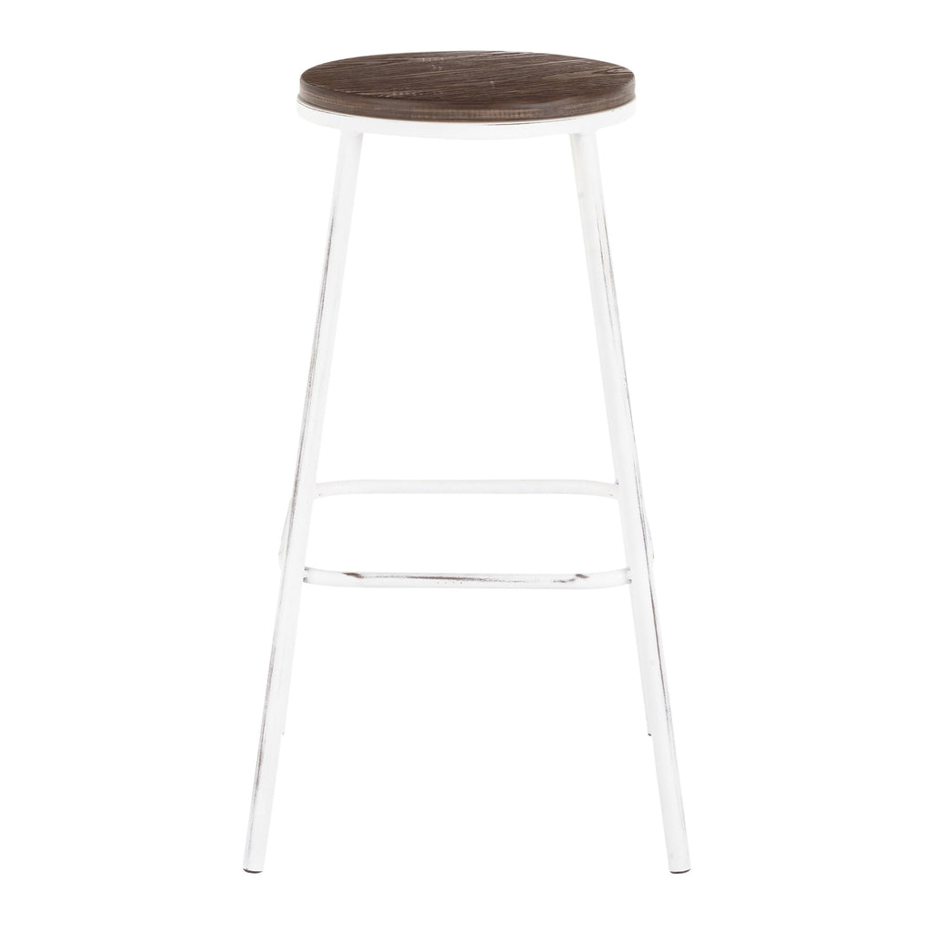 Industrial Round Bar Stool Set of 2 Vintage White Espresso S203